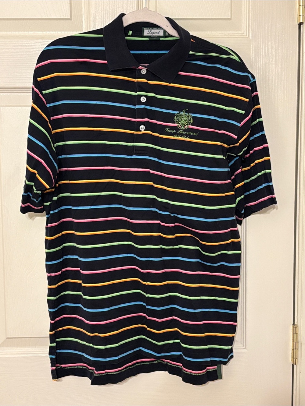 Trump International Black Multicolor Striped Golf Polo Short